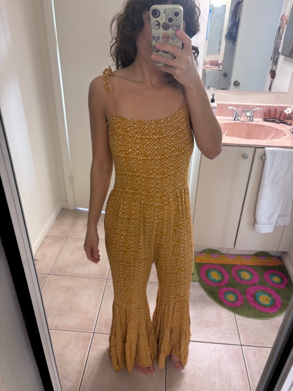 Sabo Skirt Mustard Yellow Smocked Jumpsuit with Ruffle Flare Hem